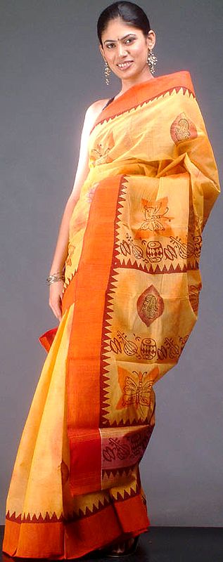 Hand-Painted Folk Sari