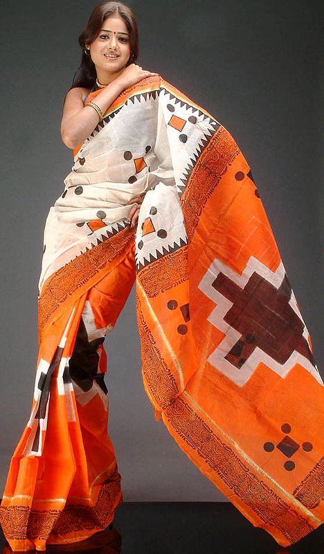 Hand-Printed Sari from Calcutta