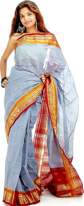Handwoven Gadwal Cotton Sari with Real Silver Zari on Border