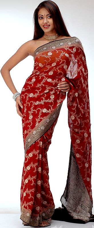 Handwoven Maroon Bridal Sari with All-Over Zari Weave