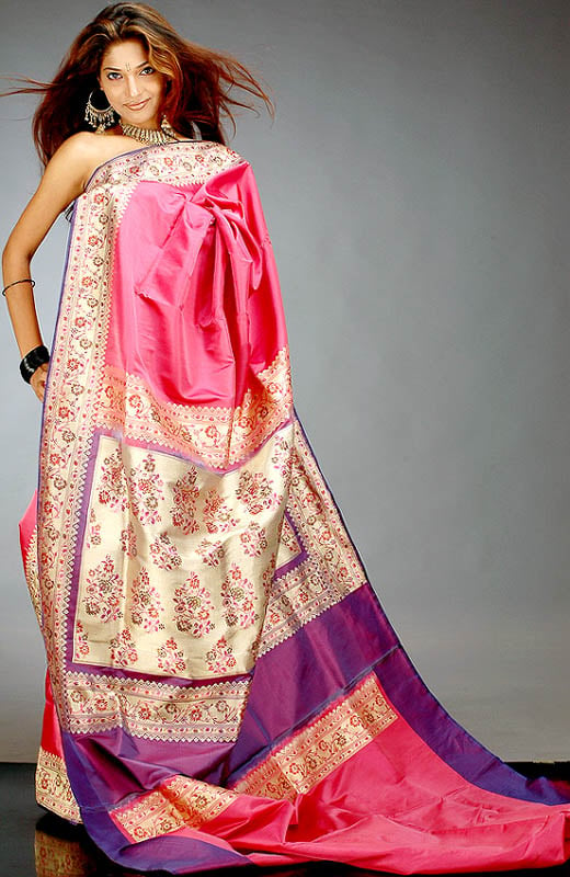 Handwoven Orchid Valkalam Sari with Floral Brocade