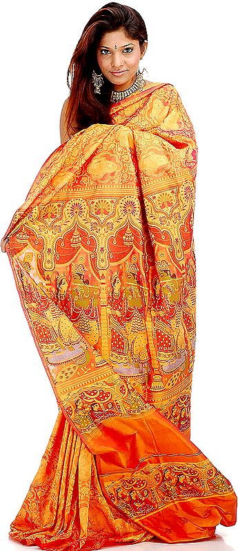 Handwoven Radha Krishna Sari from Banaras