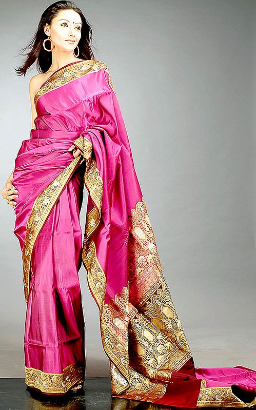 Handwoven Red-Violet Valkalam Sari with Rich Weave on Pallu and Border