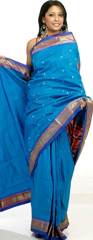 Handwoven Robin-Egg Blue Paithani Sari with Zari Pallu
