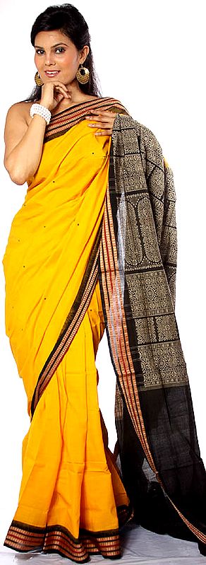 Handwoven Yellow Bomkai Sari with Rudraksha Border