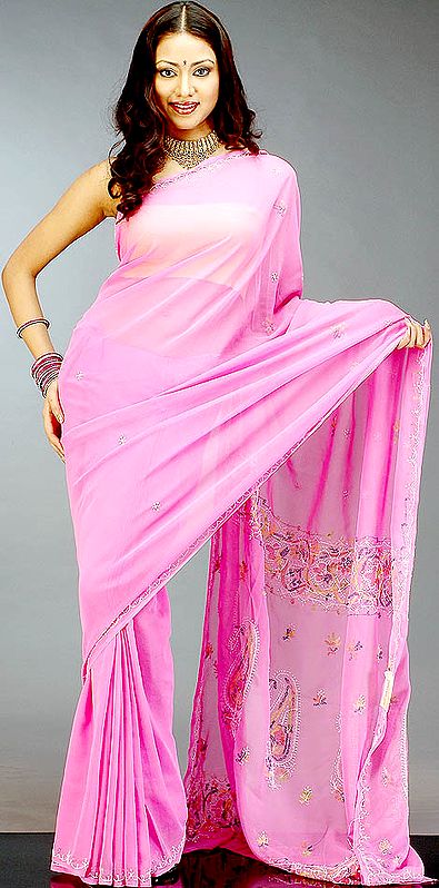 Hot-Pink Lukhnavi Chikan Sari