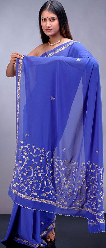 Indigo Sari with Beadwork