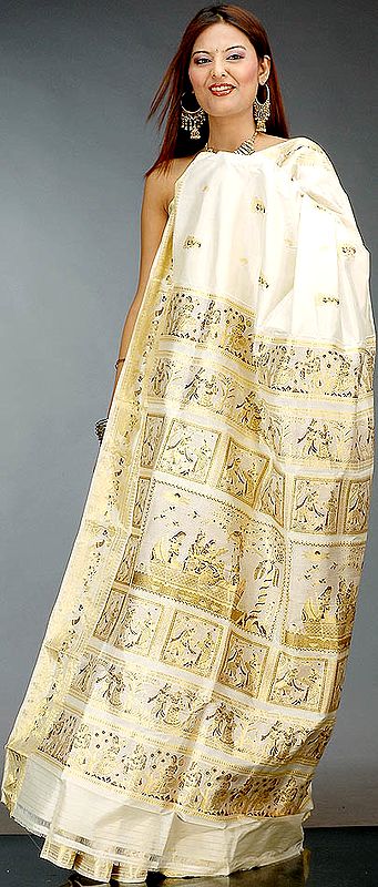 Ivory Baluchari Sari with Mythological Episodes