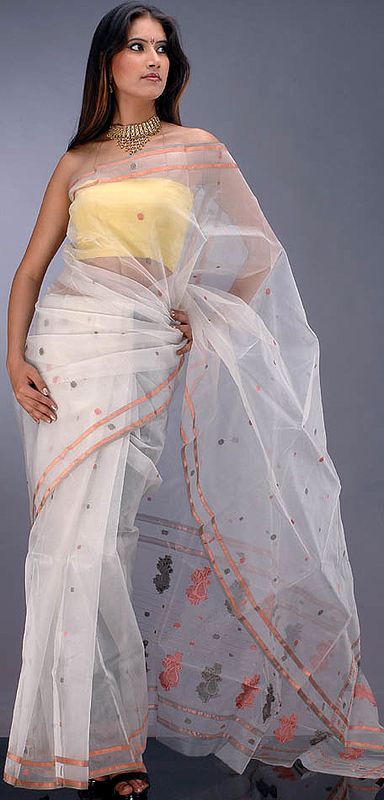 Ivory Chanderi Sari with Bootis