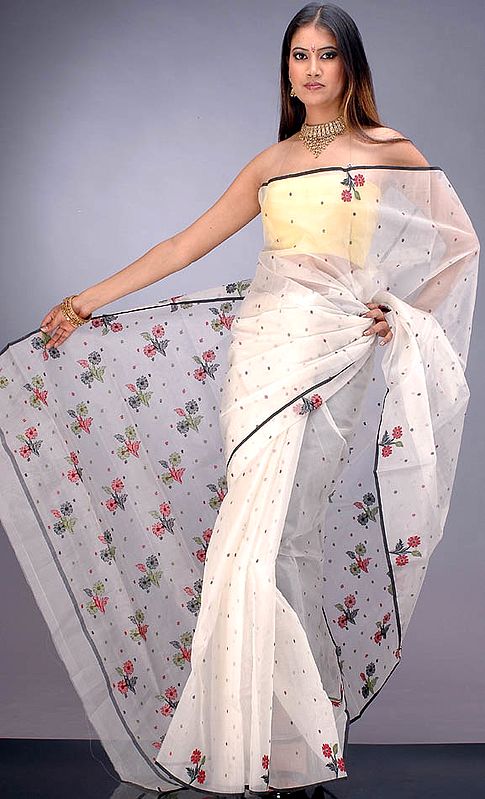 Ivory Chanderi Sari with Floral Weave