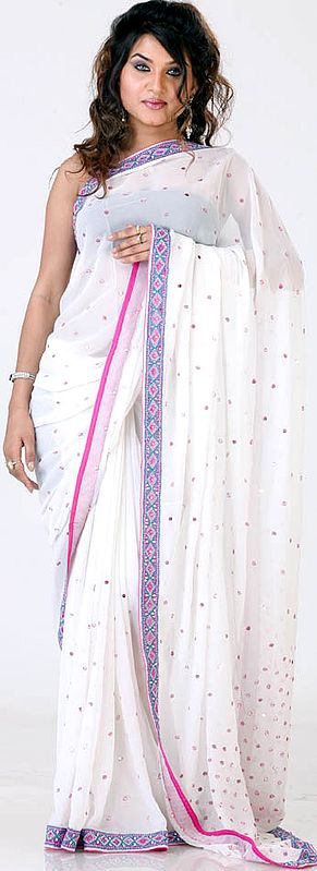 Ivory Designer Sari with All-Over Embroidered Sequins and Beads