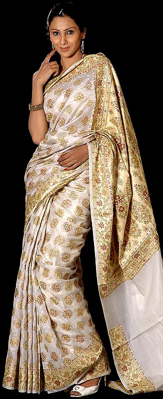 Ivory Floral Hand-woven Banarasi with Large Bootis All-Over