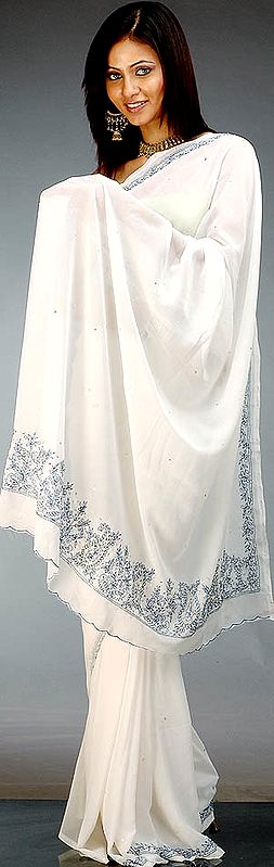 Ivory Sari with Sequins and Beads