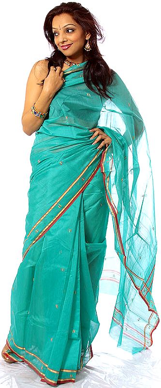 Jade-Green Chanderi Sari with Woven Bootis