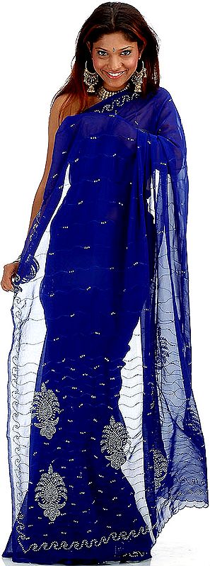 Klein Blue Sari with Sequins