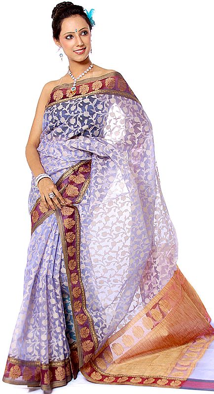 Lavender Banarasi Sari with All-Over Jaal Weave