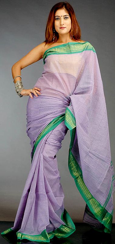 Lavender Blue Narayanpet Cotton Sari with Pin Stripes