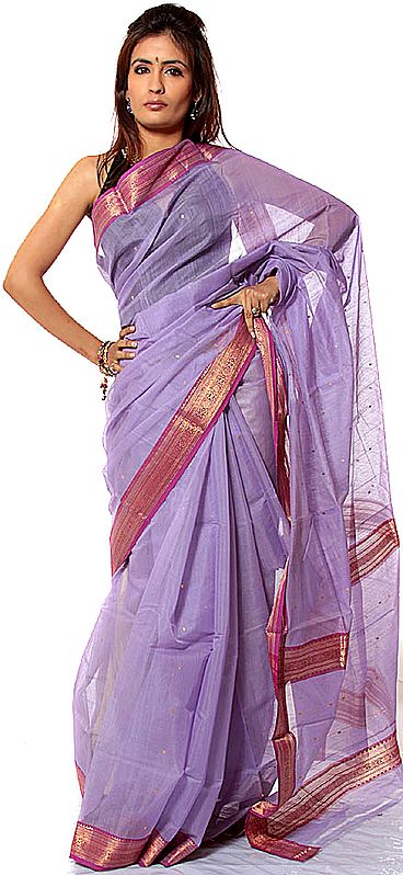 Lavender Chanderi Sari with Golden Thread Weave on Border and Bootis