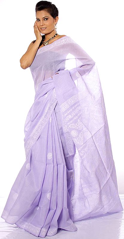 Lavender Lukhnavi Chikan Embroidered Sari
