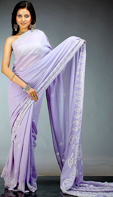 Lavender Lukhnavi Chikan Sari