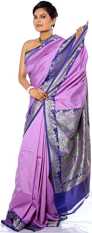 Lavender Valkalam Sari with Floral Brocaded Border and Anchal