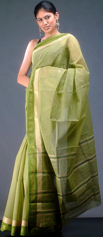 Light Green Venkatagiri Sari with Small Checks