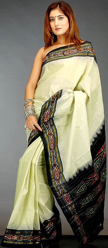 Light-Green Pochampally Sari with Black Border