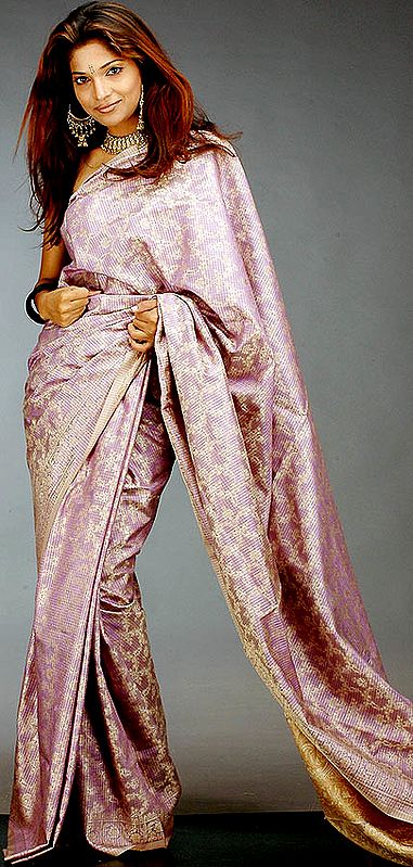 Lilac Banarasi Sari with All-Over Thread Weave