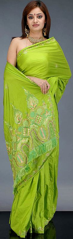 Lime Wedding Sari with Thread Work