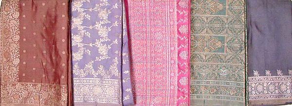Lot of Five Banarasi Saris