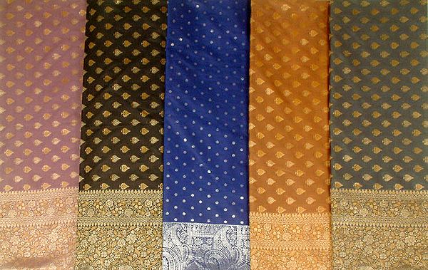 Lot of Five Banarasi Saris with All-Over Bootis