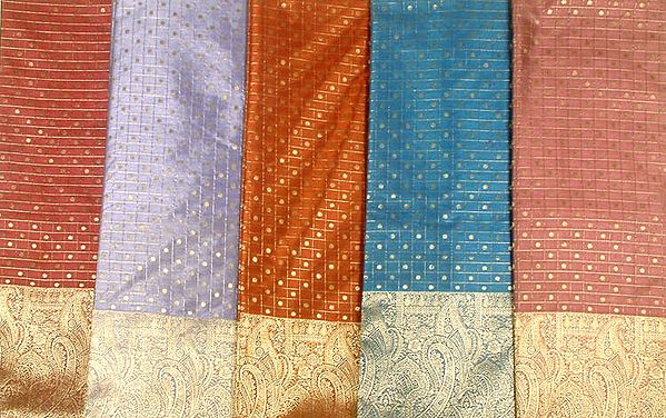 Lot of Five Banarasi Saris with All-Over Bootis