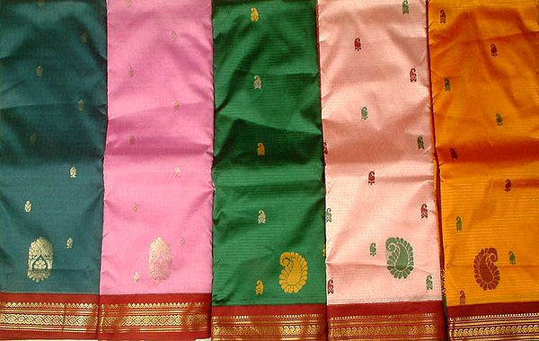 Lot of Five Saris from Bangalore with Zari Border and Bootis