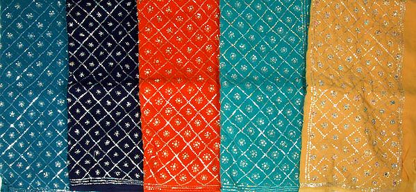 Lot of Five Saris with Sequins and Beads