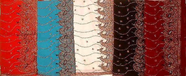 Lot of Five Saris with Sequins and  Gota Border