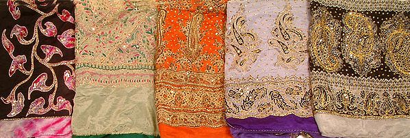 Lot of Five Sequined Saris