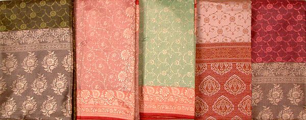 Lot of Five Tanchoi Saris from Banaras