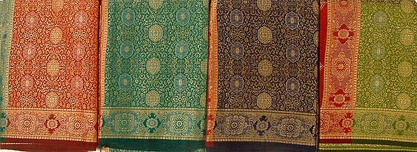 Lot of Four Banarasi Tanchoi Saris