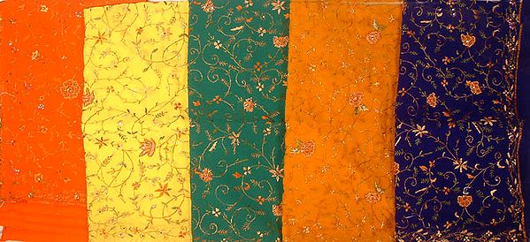 Lot of Four Saris with Persian Embroidery