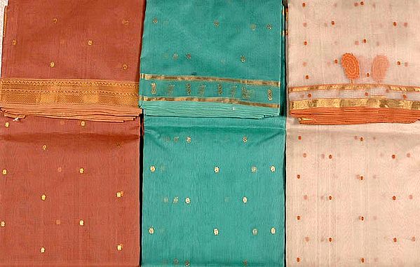 Lot of Three Chanderi Saris with All-Over Bootis
