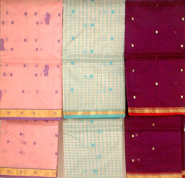 Lot of Three Chanderi Saris with All-Over Bootis