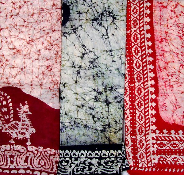Lot of Three Handwoven Batik Saris from Kolkata