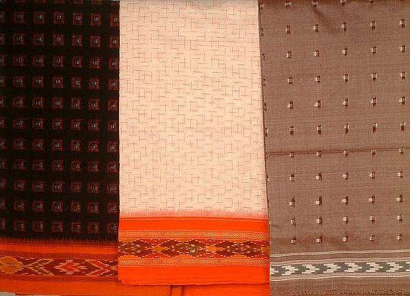Lot of Three Handwoven Ikat Saris from Pochampally