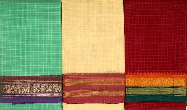 Lot of Three Narayanpet Saris from Andhra Pradesh
