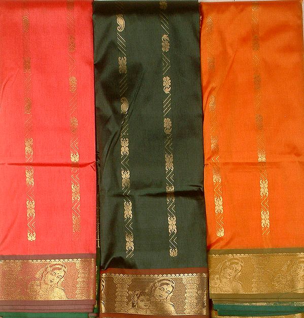 Lot of Three Saris from Bangalore with Yashoda Krishna on Border