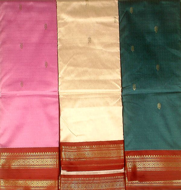 Lot of Three Saris from Bangalore with Zari Border and Bootis