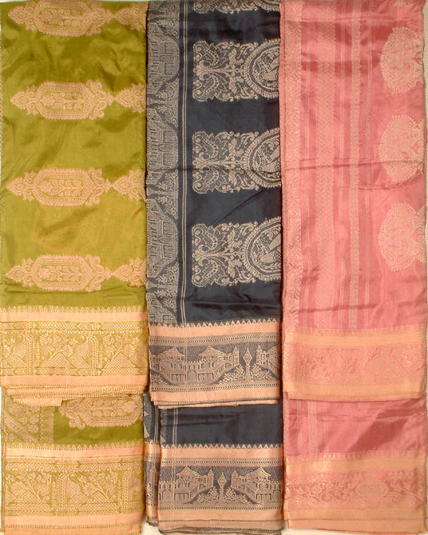 Lot of Three Saris from Kolkata with Thread Weave All-Over