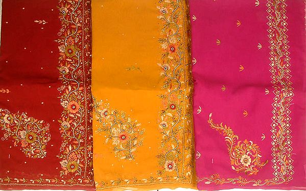 Lot of Three Saris with Threadwork and Beads