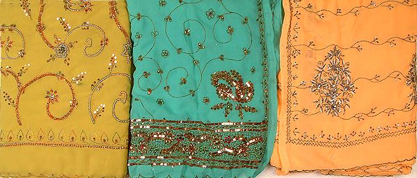 Lot of Three Sequined Saris with Thread Work