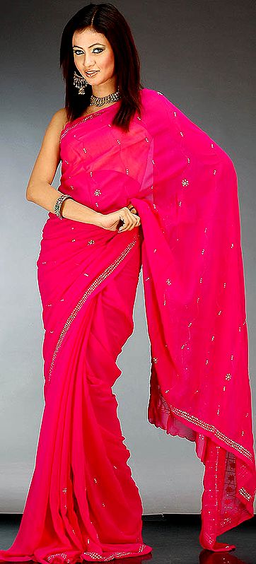 Magenta Sari with Sequins and Threadwork